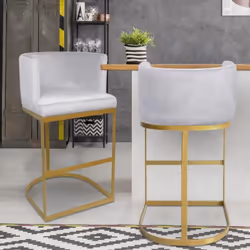 Chaise de bar Noellie Velours Argent Pieds Or