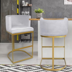 Chaise de bar Noellie Velours Argent Pieds Or