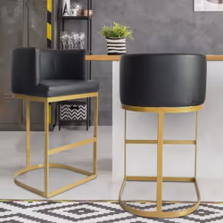 Chaise de bar Noellie Simili P.U. Noir Pieds Or