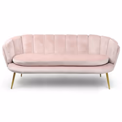 Canapé 3 places arrondi Brenda Velours Rose pieds Or