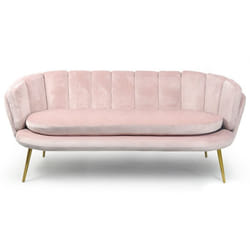 Canapé 3 places arrondi Brenda Velours Rose pieds Or
