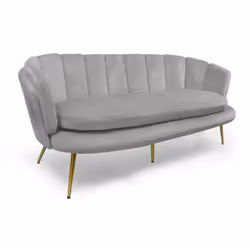 Canapé 3 places arrondi Brenda Velours Argent pieds Or