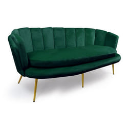MENZZO Canapé 3 places arrondi Brenda Velours Vert pieds Or -L185 x P76 x H80 cm