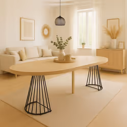 Table ronde extensible Grivery Chêne Clair pieds Noir