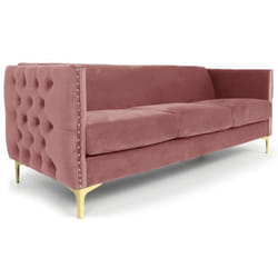 MENZZO Canapé 3 places Joshua Velours Rose -L204 x P70 x H74 cm