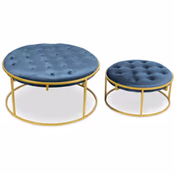 Set de 2 poufs Valona Velours Bleu