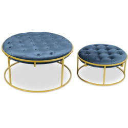 Set de 2 poufs Valona Velours Bleu