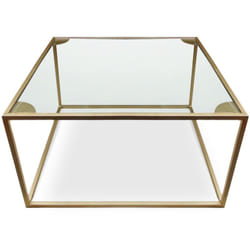 Table basse carrée Rivel Métal Or et Verre Transparent