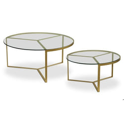 Ensemble de 2 tables basse Totem Verre et Métal Doré