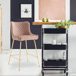 Lot de 2 chaises de bar Bellamy Velours Taupe pieds Or