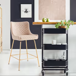 Lot de 2 chaises de bar Bellamy Velours Beige pieds Or