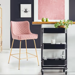Lot de 2 chaises de bar Bellamy Velours Rose pieds Or