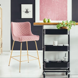Lot de 2 chaises de bar Bellamy Velours Rose pieds Or