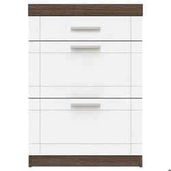 Commode 1 tiroir et 2 portes L70xH100cm Tenessil Chêne foncé et Blanc