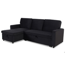 MENZZO Canapé convertible avec angle réversible Baleares Velours Noir -L215 x P129 x H86 cmSurface de couchage : 99 x 186 cm