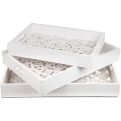 Lot de 3 plateaux style oriental avec moulures Kalmiac blanc