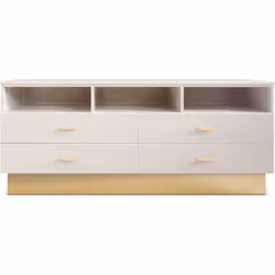 Beau meuble TV contemporain Coloris TAUPE CLAIR & OR Conçu pour être élégant, pratique et abordable, le meuble TV NESTOR est  ...
