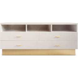 Menzzo - Meuble tv moderne 4 tiroirs Nestor Taupe clair et Or