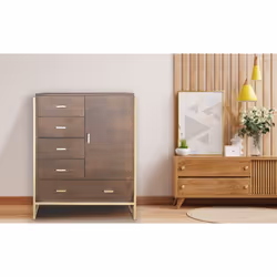 Buffet haut moderne en bois chic et sobre Coloris MARRON & OR Le buffet haut EDGAR est un très beau buffet haut aux dimension ...