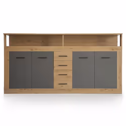 Buffet style industriel L190cm 4 portes er 4 tiroirs Lunata Chêne et Gris