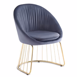 Chaise design avec dossier arrondi effet drapé Pralion Pied Or et Velours Gris