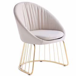 Chaise design avec dossier arrondi effet drapé Pralion Pied Or et Tissu Beige