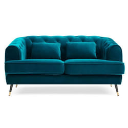 MENZZO Canapé capitonné 2 places style boudoir Glams Velours Bleu canard -L146 x P86 x H71 cm