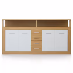 Buffet contemporain L190cm 4 portes er 4 tiroirs Lunata Bois sonoma et Blanc