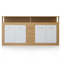 Buffet contemporain L190cm 4 portes er 4 tiroirs Lunata Bois sonoma et Blanc