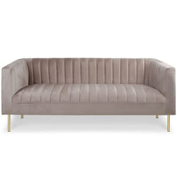 Canapé moderne 3 places à coutures verticales Sacramento Velours Taupe