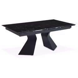 Table à manger extensible Icaria en Verre effet marbre noir et pieds Métal Noir