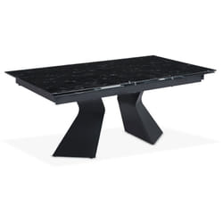 Table à manger extensible Icaria en Verre effet marbre noir et pieds Métal Noir