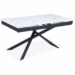 Table à manger extensible Ismael en Verre effet marbre blanc et pieds Métal Noir