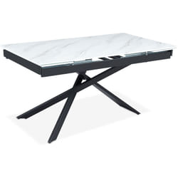 Table à manger extensible Ismael en Verre effet marbre blanc et pieds Métal Noir