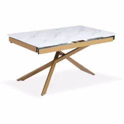 Table à manger extensible Ismael en Verre effet Marbre Blanc et pieds Métal Or