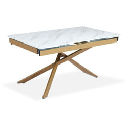 Table à manger extensible Ismael en Verre effet Marbre Blanc et pieds Métal Or