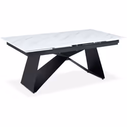 Table à manger extensible Mogarie Verre Effet marbre blanc et pieds Métal Noir