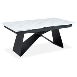 Table à manger extensible Mogarie Verre Effet marbre blanc et pieds Métal Noir