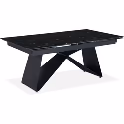 Table à manger extensible Mogarie en Verre effet marbre noir et pieds Métal Noir