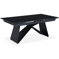 Table à manger extensible Mogarie en Verre effet marbre noir et pieds Métal Noir
