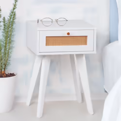 Table de chevet 1 tiroir avec cannage Dalgora L40cm Blanc