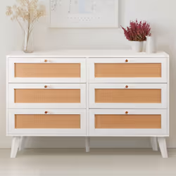 Commode 6 tiroirs avec cannage Dalgora L120cm Blanc