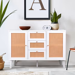 Buffet 3 tiroirs et 2 portes avec cannage Dalgora L120cm Blanc