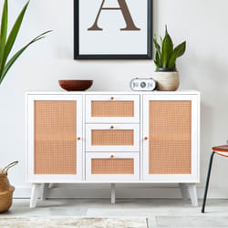 Buffet 3 tiroirs et 2 portes avec cannage Dalgora L120cm Blanc