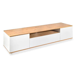 Meuble TV au design linéaire Iliade L180cm Bois clair et Blanc