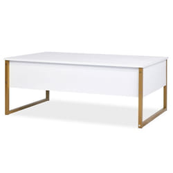 MENZZO Table basse moderne Valmain 60x90cm Blanc et Métal Or