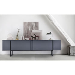 Meuble TV moderne avec 2 portes Valmain L180cm Gris foncé et Métal Noir