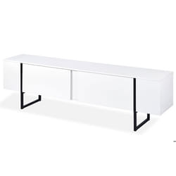 Meuble TV moderne avec 2 portes Valmain L180cm Blanc et Métal Noir