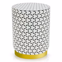 Pouf cylindrique Combino Motif géométrique Noir et blanc pied or