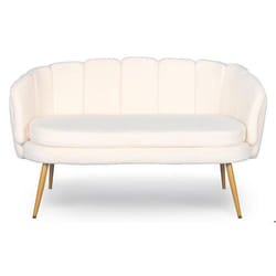 MENZZO Canapé 2 places arrondi Brenda Tissu bouclette Beige -L138 x P72 x H78 cm